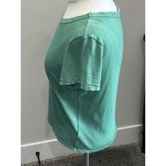 Aerie Kelly Green Distressed Crop Tee T-Shirt Top Tie Hem Women's Small - Picture 12 of 15